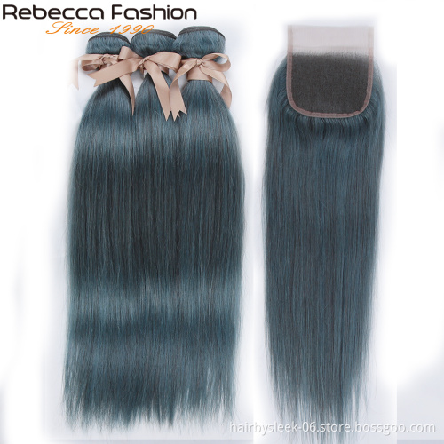 Rebecca Fashion new colorful straight weave 8 to 28inches virgin straight hair bundles with closure wholesale 100 human hair